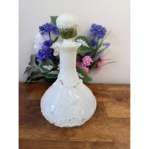 Antique Victorian Milk Glass Decanter Embossed‎ Floral Stopper Vintage Decor
